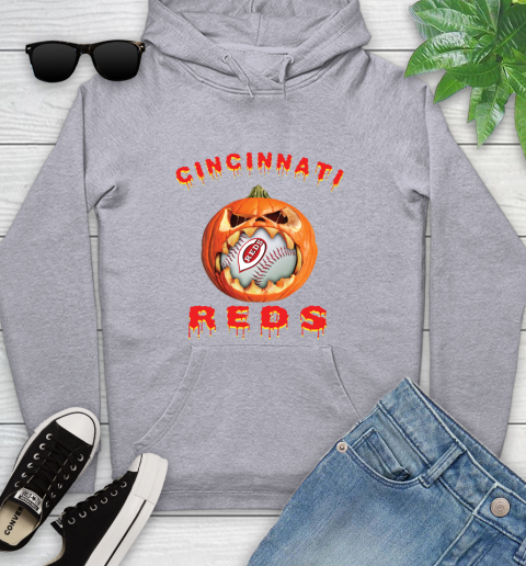 MLB Cincinnati Reds Halloween Pumpkin Baseball Sports Youth Hoodie 6