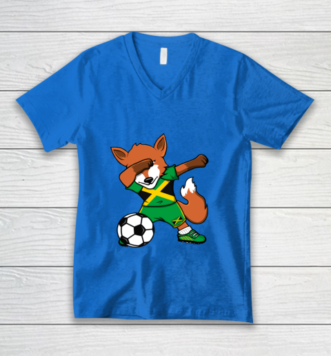 Dabbing Fox Jamaica Soccer Fans Jersey Jamaican Football Fan V-Neck T-Shirt 6