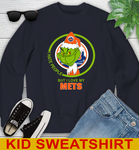New York Mets MLB Christmas Grinch I Hate People But I Love My Favorite Baseball Team Youth Sweatshirt 3