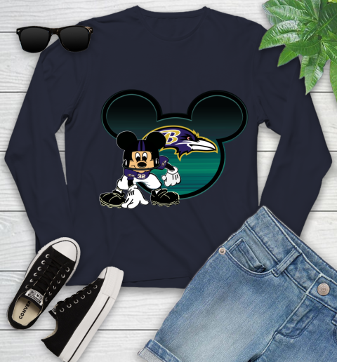 NFL Baltimore Ravens Mickey Mouse Disney Football T Shirt Youth Long Sleeve 3