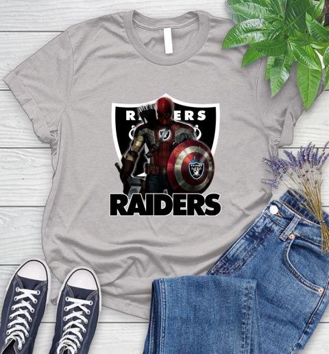 NFL Captain America Thor Spider Man Hawkeye Avengers Endgame Football Oakland Raiders Women's T-Shirt 10