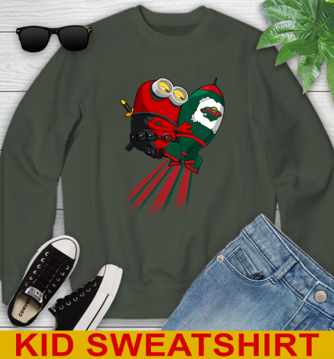 NHL Hockey Minnesota Wild Deadpool Minion Marvel Shirt Youth Sweatshirt 8