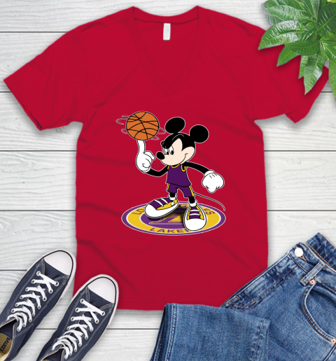 NBA Basketball Los Angeles Lakers Cheerful Mickey Disney Shirt V-Neck T-Shirt 8 NBA Basketball Los Angeles Lakers Cheerful Mickey Disney Shirt V-Neck T-Shirt - Image 8
