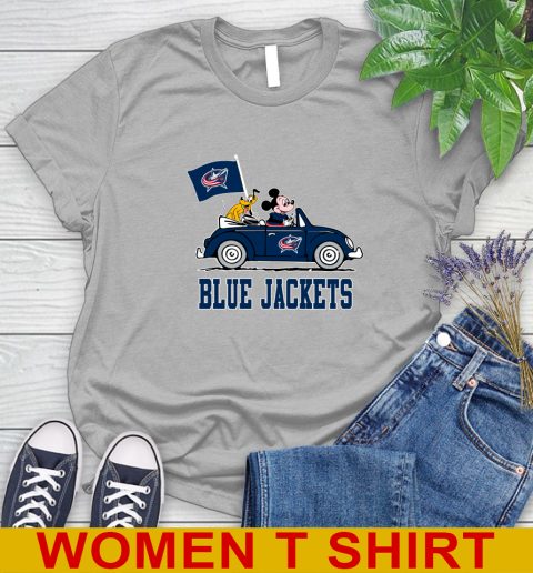 NHL Hockey Columbus Blue Jackets Pluto Mickey Driving Disney Shirt Women's T-Shirt 5