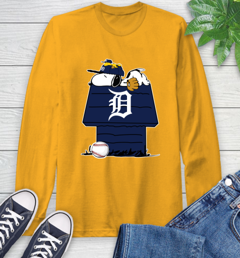 MLB Detroit Tigers Snoopy Woodstock The Peanuts Movie Baseball T Shirt Long Sleeve T-Shirt 3