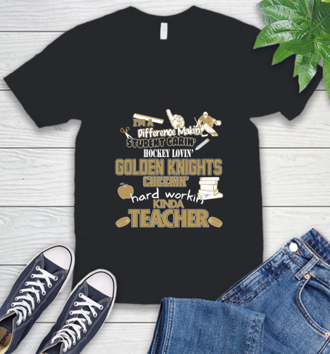 Vegas Golden Knights NHL I'm A Difference Making Student Caring Hockey Loving Kinda Teacher V-Neck T-Shirt