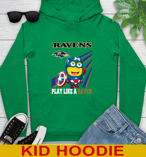 NFL Football Baltimore Ravens Captain America Marvel Avengers Minion Shirt Youth Hoodie 8