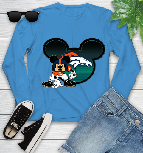 NFL Denver Broncos Mickey Mouse Disney Football T Shirt Youth Long Sleeve 7