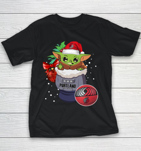 Portland Trail Blazers Christmas Baby Yoda Star Wars Funny Happy NBA Youth T-Shirt 2