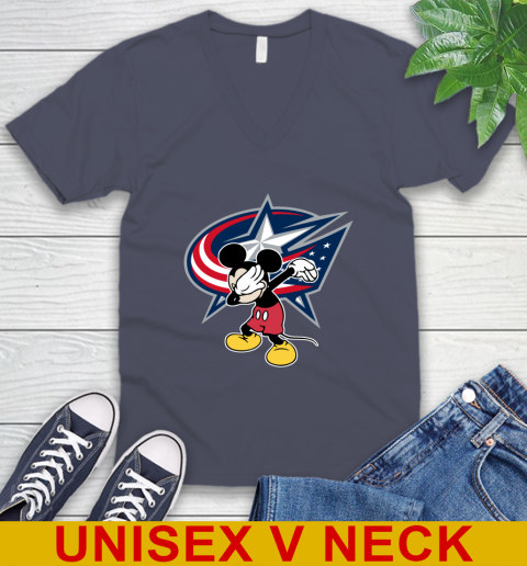Columbus Blue Jackets NHL Hockey Dabbing Mickey Disney Sports V-Neck T-Shirt 8
