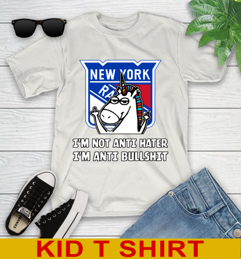 New York Rangers NHL Hockey Unicorn I'm Not Anti Hater I'm Anti Bullshit Youth T-Shirt 12