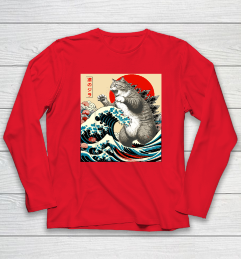 Catzilla Cat Japanese Art Funny Cat Long Sleeve T-Shirt 6