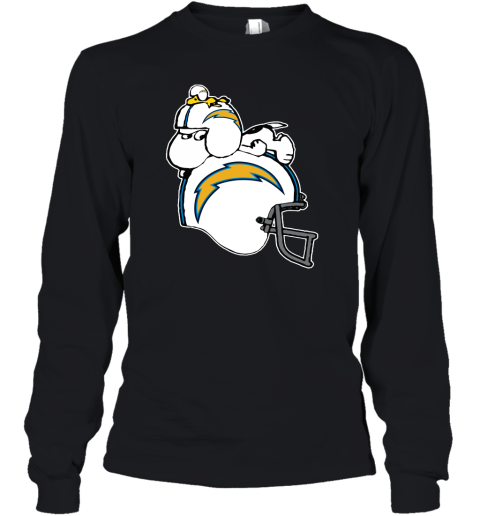 Snoopy And Woodstock Resting On Los Angeles Chargers Helmet Youth Long Sleeve