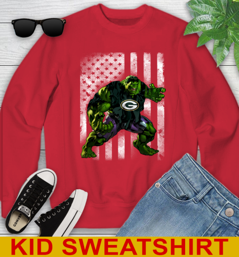 Green Bay Packers Hulk Marvel Avengers NFL Football American Flag Youth Sweatshirt 7