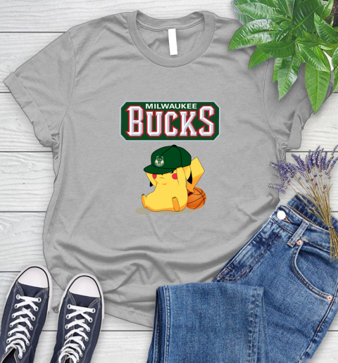 NBA Pikachu Basketball Sports Milwaukee Bucks Women's T-Shirt 5