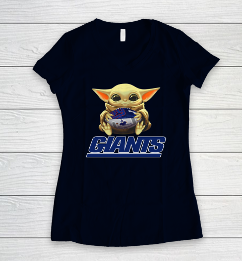 NFL Football New York Giants Baby Yoda Star Wars Women's V-Neck T-Shirt 3