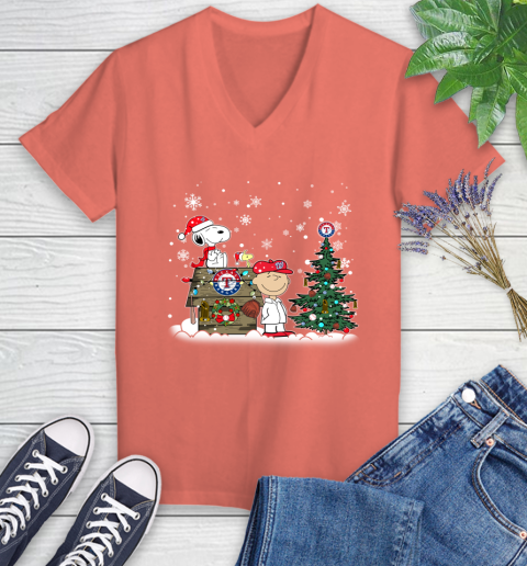 MLB Washington Nationals Snoopy Charlie Brown Christmas Baseball Commissioner's Trophy Women's V-Neck T-Shirt 6