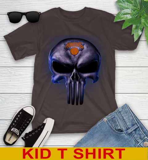 New York Knicks NBA Basketball Punisher Skull Sports Youth T-Shirt 6