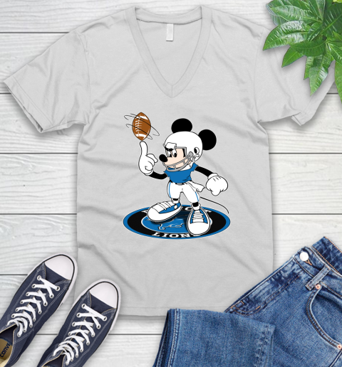 NFL Football Detroit Lions Cheerful Mickey Disney Shirt V-Neck T-Shirt 2