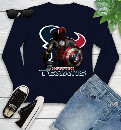 NFL Captain America Thor Spider Man Hawkeye Avengers Endgame Football Houston Texans Youth Long Sleeve 3