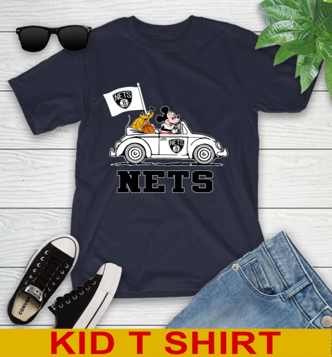 NBA Basketball Brooklyn Nets Pluto Mickey Driving Disney Shirt Youth T-Shirt 3