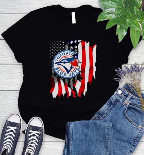 Toronto Blue Jays MLB Baseball American Flag Women's T-Shirt