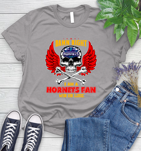 NBA Damn Right I Am A Charlotte Hornets Win Or Lose Skull Basketball Sports Women's T-Shirt 5