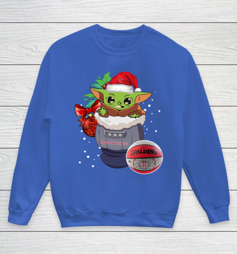 Houston Rockets Christmas Baby Yoda Star Wars Funny Happy NBA Youth Sweatshirt 8