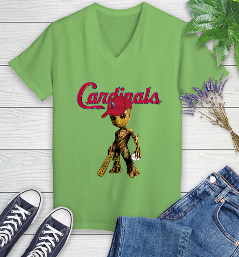 MLB St.Louis Cardinals Groot Guardians Of The Galaxy Baseball Women's V-Neck T-Shirt 11
