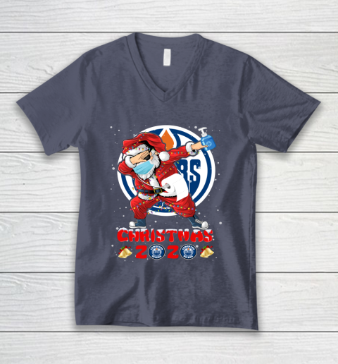 Edmonton Oilers Funny Santa Claus Dabbing Christmas 2020 NHL V-Neck T-Shirt 7