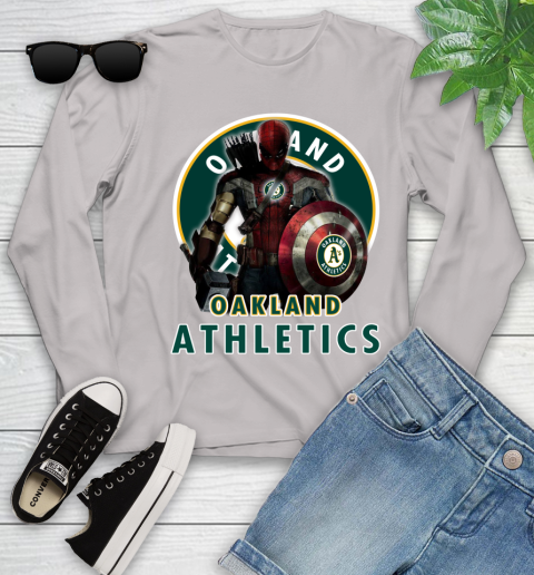 MLB Captain America Thor Spider Man Hawkeye Avengers Endgame Baseball Oakland Athletics Youth Long Sleeve 12