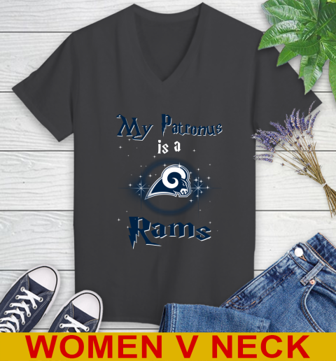 NFL Football Harry Potter My Patronus Is A Los Angeles Rams Women's V-Neck T-Shirt 8