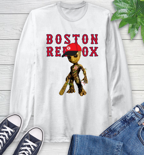 MLB Boston Red Sox Groot Guardians Of The Galaxy Baseball Long Sleeve T-Shirt