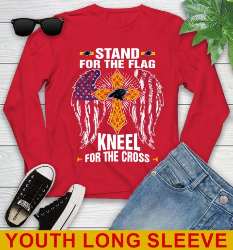 NFL Football Carolina Panthers Stand For Flag Kneel For The Cross Shirt Youth Long Sleeve 11