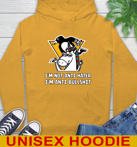 Pittsburgh Penguins NHL Hockey Unicorn I'm Not Anti Hater I'm Anti Bullshit Hoodie 3