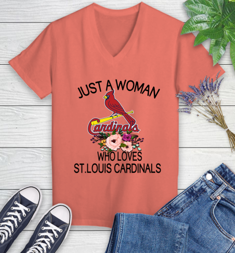 MLB Just A Woman Who Loves St.Louis Cardinals Baseball Sports Women's V-Neck T-Shirt 3