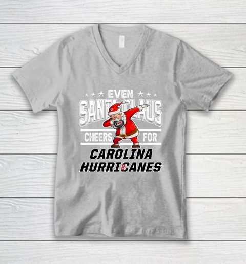 Carolina Hurricanes Even Santa Claus Cheers For Christmas NHL V-Neck T-Shirt 3