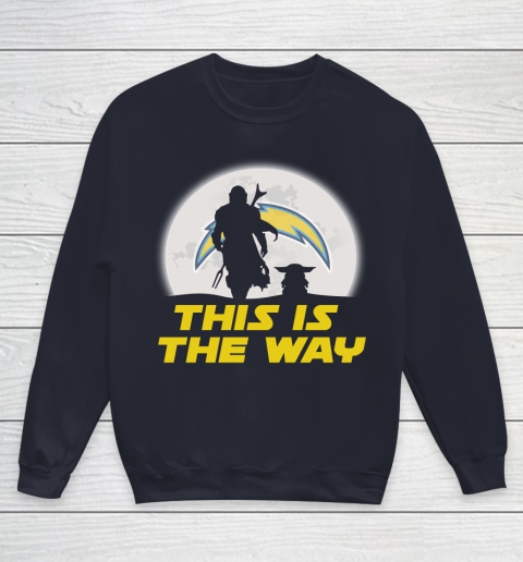Los Angeles Chargers NFL Football Star Wars Yoda And Mandalorian This Is The Way Youth Sweatshirt 2