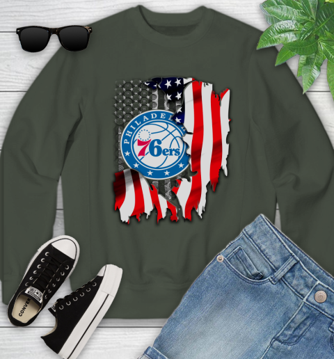 Philadelphia 76ers NBA Basketball American Flag Youth Sweatshirt 9
