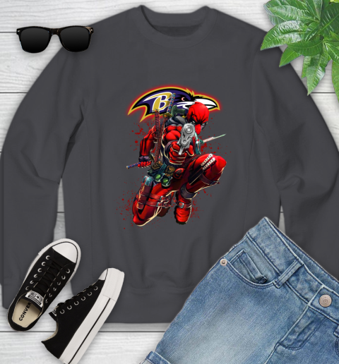NFL Deadpool Marvel Comics Sports Football Baltimore Ravens Youth Sweatshirt 6