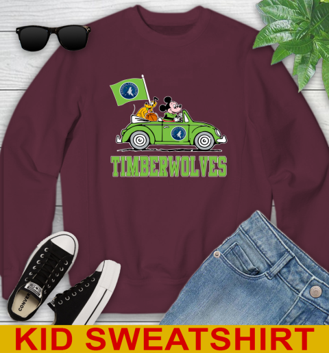 NBA Basketball Minnesota Timberwolves Pluto Mickey Driving Disney Shirt Youth Sweatshirt 5