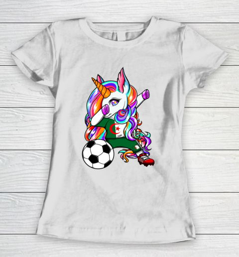 Dabbing Unicorn Algeria Soccer Fans Jersey Algerian Football Women's T-Shirt