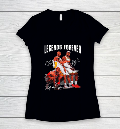 Kobe Bryant Lebron James And Michael Jordan Legends Forever Signatures Women's V-Neck T-Shirt