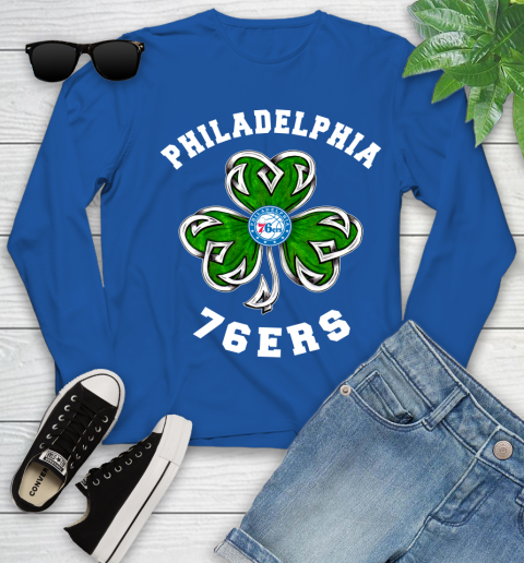 NBA Philadelphia 76ers Three Leaf Clover St Patrick's Day Basketball Sports Youth Long Sleeve 10