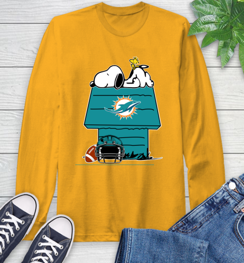 Miami Dolphins NFL Football Snoopy Woodstock The Peanuts Movie Long Sleeve T-Shirt 3
