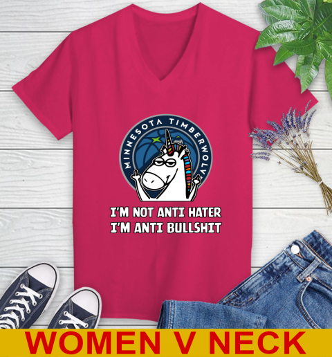 Minnesota Timberwolves NBA Basketball Unicorn I'm Not Anti Hater I'm Anti Bullshit Women's V-Neck T-Shirt 10