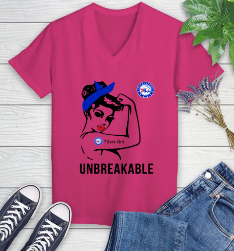 NBA Philadelphia 76ers Girl Unbreakable Basketball Sports Women's V-Neck T-Shirt 5