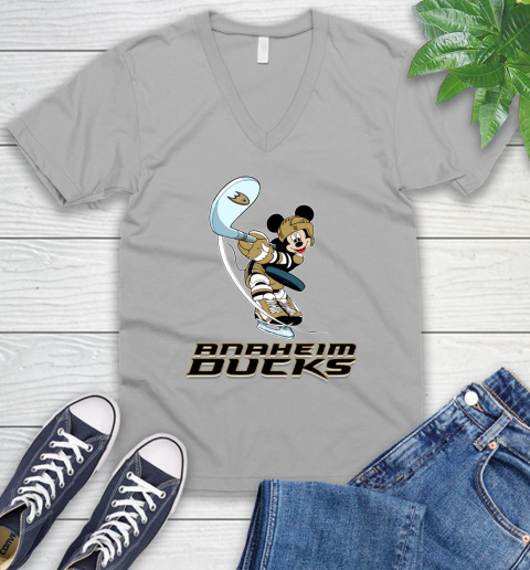 NHL Hockey Anaheim Ducks Cheerful Mickey Mouse Shirt V-Neck T-Shirt 4