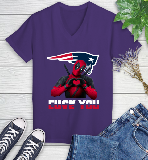 NHL New England Patriots Deadpool Love You Fuck You Football Sports Women's V-Neck T-Shirt 3