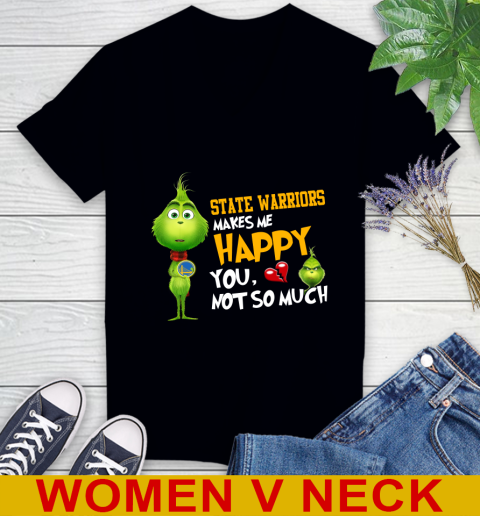 NBA Golden State Warriors Makes Me Happy You Not So Much Grinch Basketball Sports Women's V-Neck T-Shirt